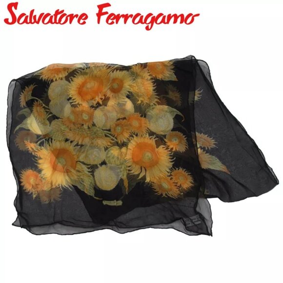 Salvatore Ferragamo Accessories - Salvatore Ferragamo Scarf Sunflowers, orange silk Authentic Used
